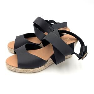 Barbour Yolanda Espadrilles Wedge Heel Sandals Women's Black Size US6 EU36